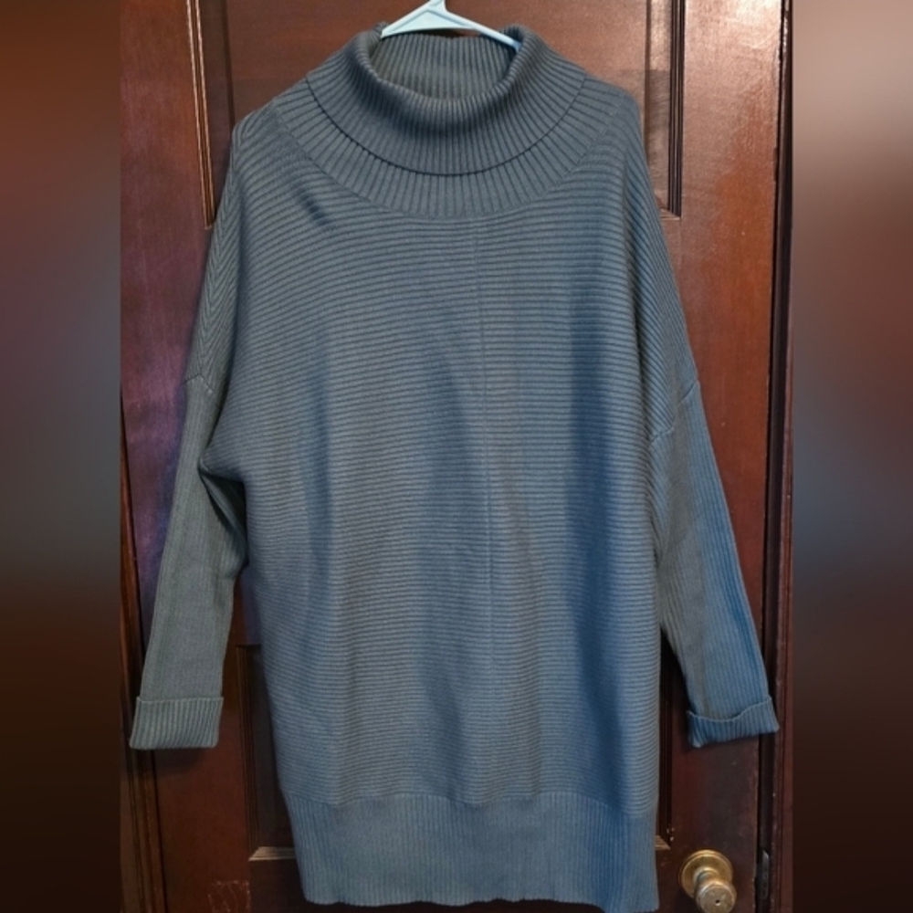 Anrabas Women's Cozy Long Blue/green Cowl Neck Sweater